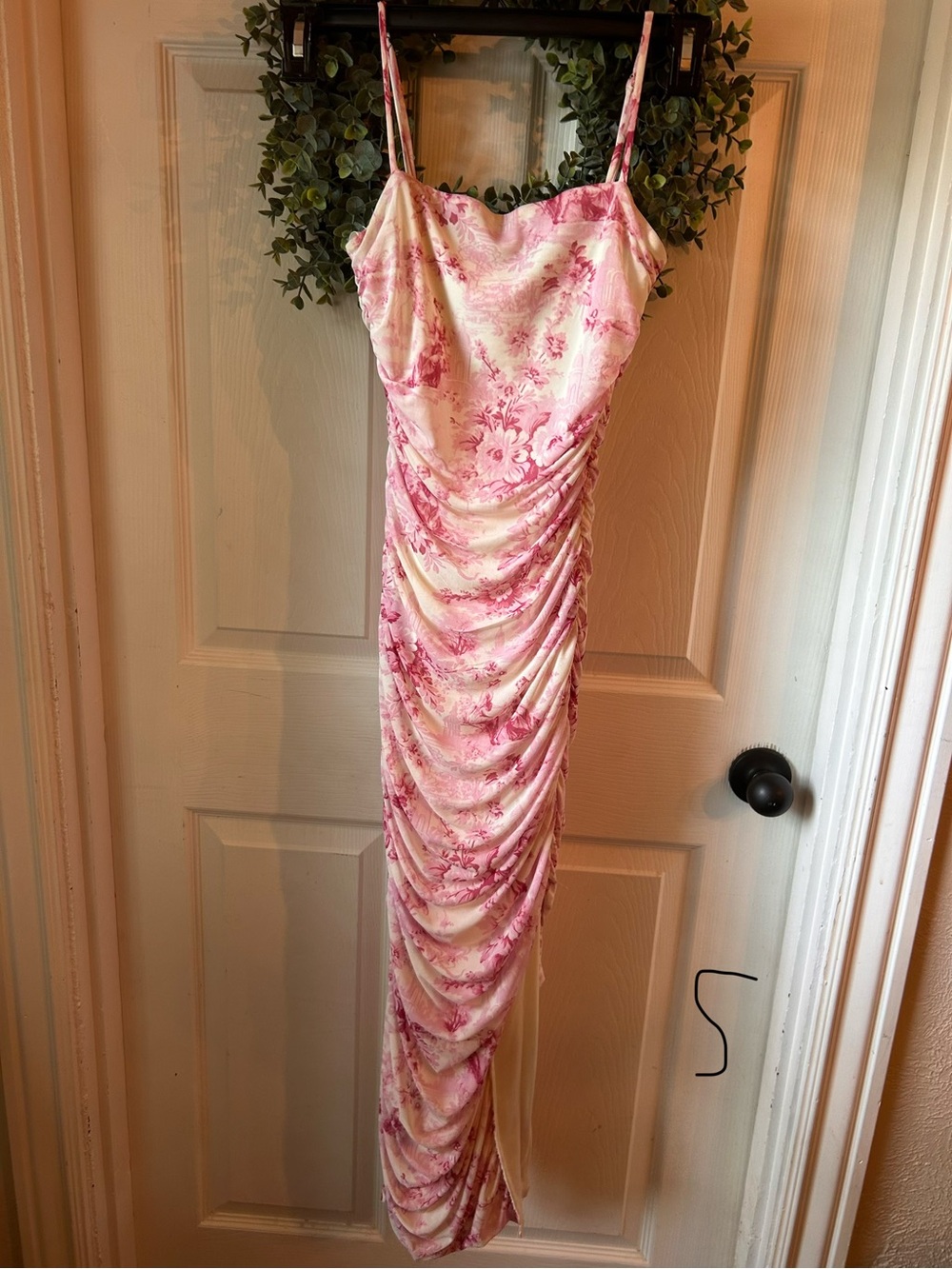Windsor Pink Floral Ruched Spaghetti-Strap Maxi Dress